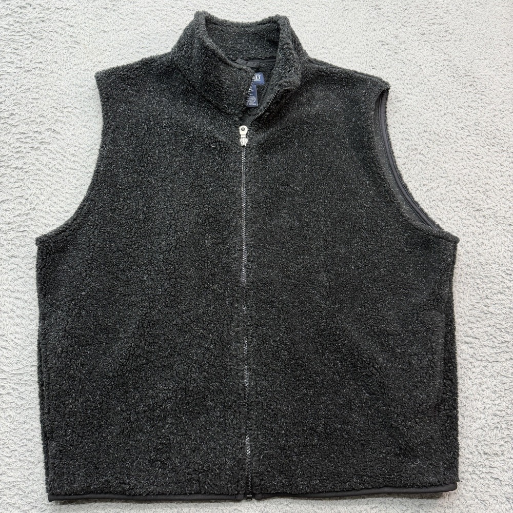 Lands End Full Zip Vest Mens Large 42-44 Black Vintage Made in USA Fleece Sherpa